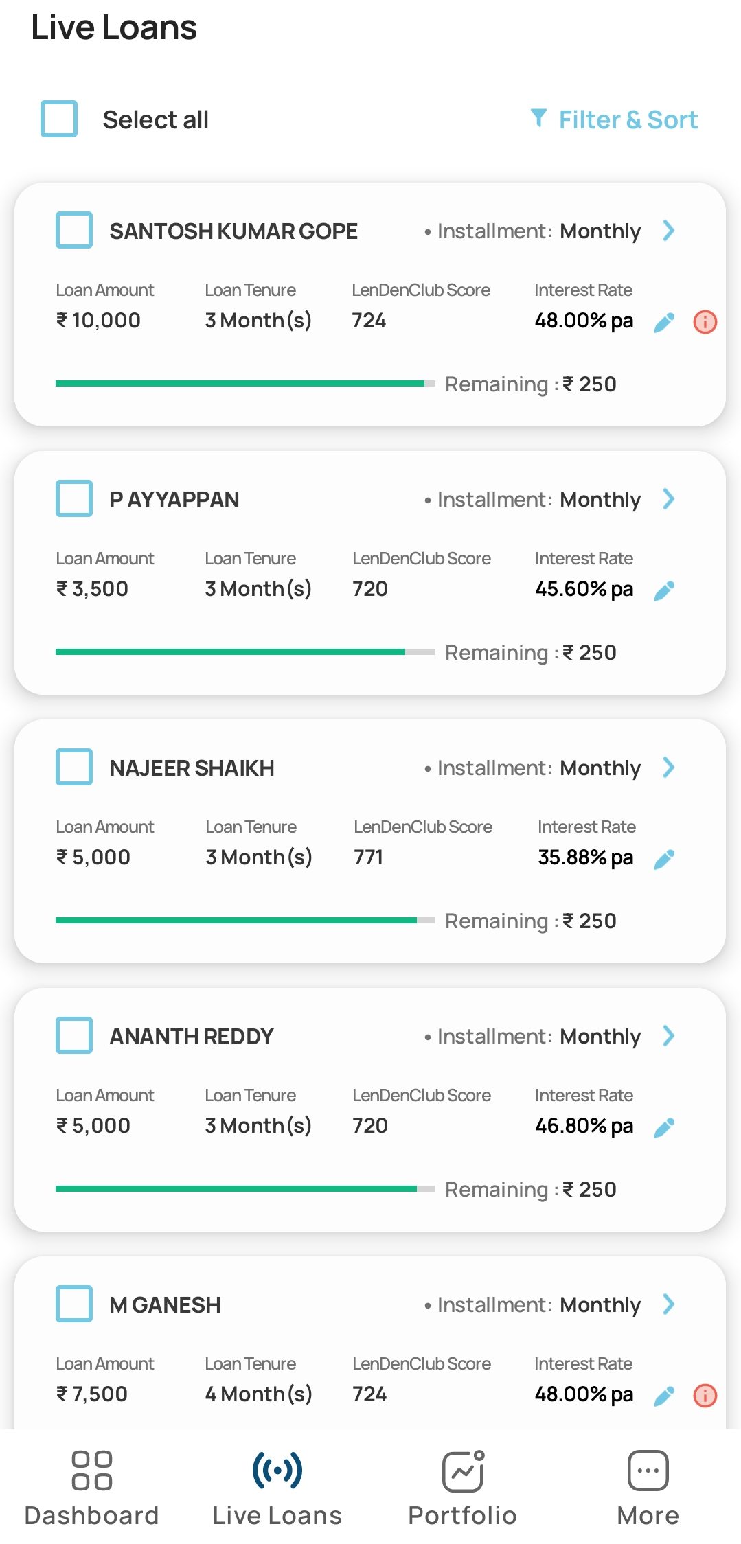 Live Loans Screenshot